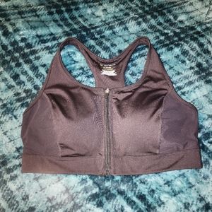 NEW WITH TAGS TEK Gear 1X Sports Bra Light Support Black Wireless FRONT ZIPPER